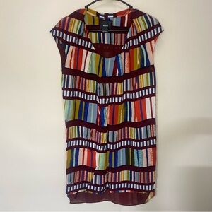 Maeve-Anthropologie Red and Yellow Sheath Au Revoir Dress Cap Midi